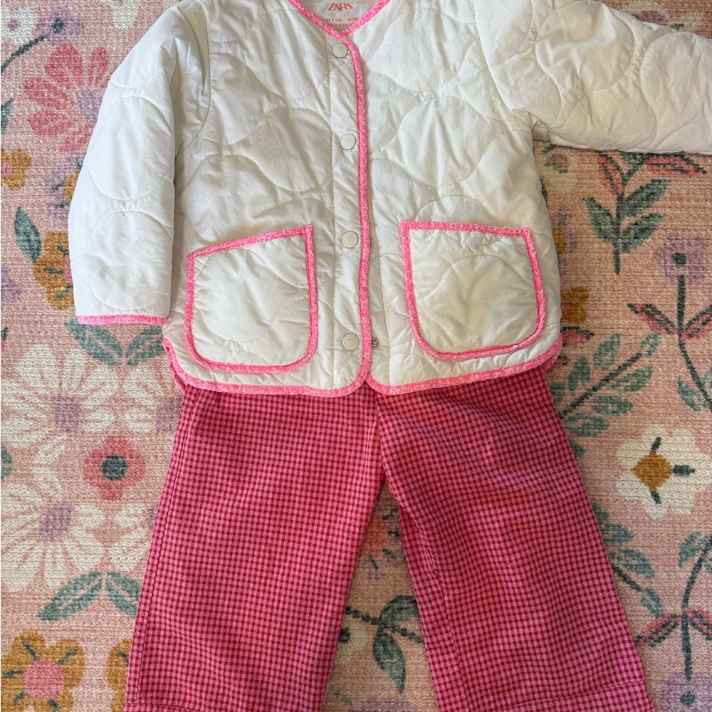 Zara Kids bundle- White and Pink Checker pants